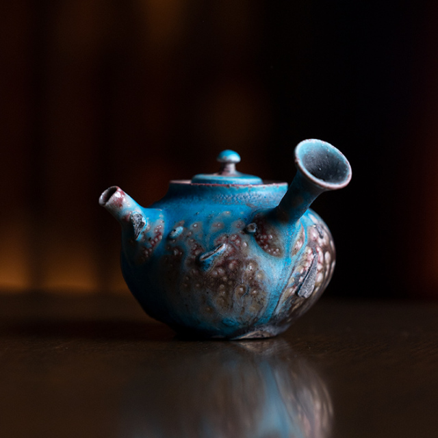 共箱付】青急須 (SOY-532) 作家「山田想」