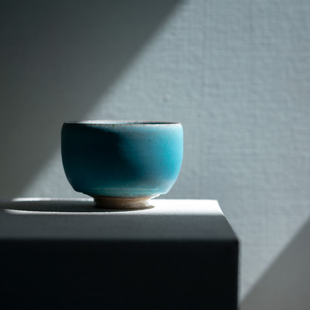 山田想　青茶碗　常滑　人気作家 山田想 青カップ小 満容量110ml 作家もの常滑焼小湯呑 煎茶碗 薪