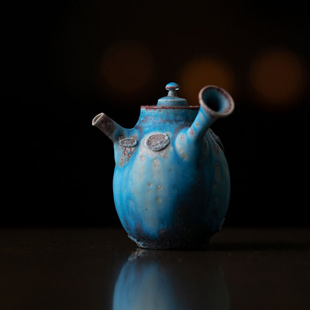 共箱付】青急須 (SOY-538) 作家「山田想」