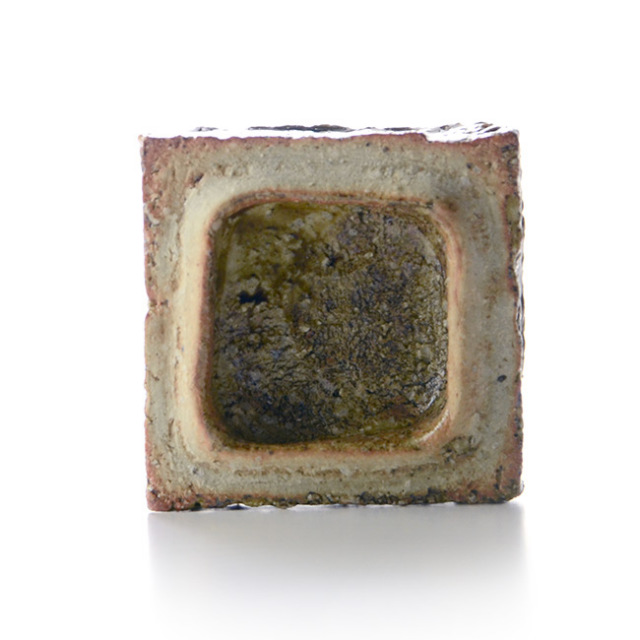 和食器　大和織部香合（共箱付A) 　作家「金本卓也」 