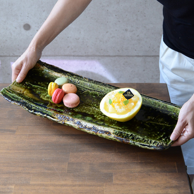 和食器　大和織部足付長角皿(Ｌ) 作家「金本卓也」 