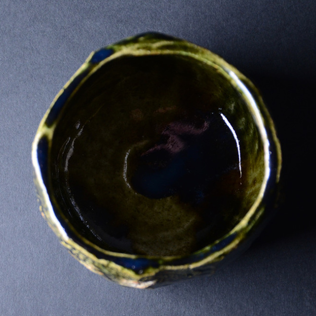 大和織部鎬筒茶碗　作家「金本卓也」