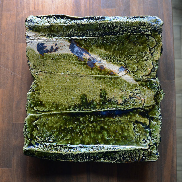 和食器　大和織部足付角皿-大（TK-040）　作家「金本卓也」