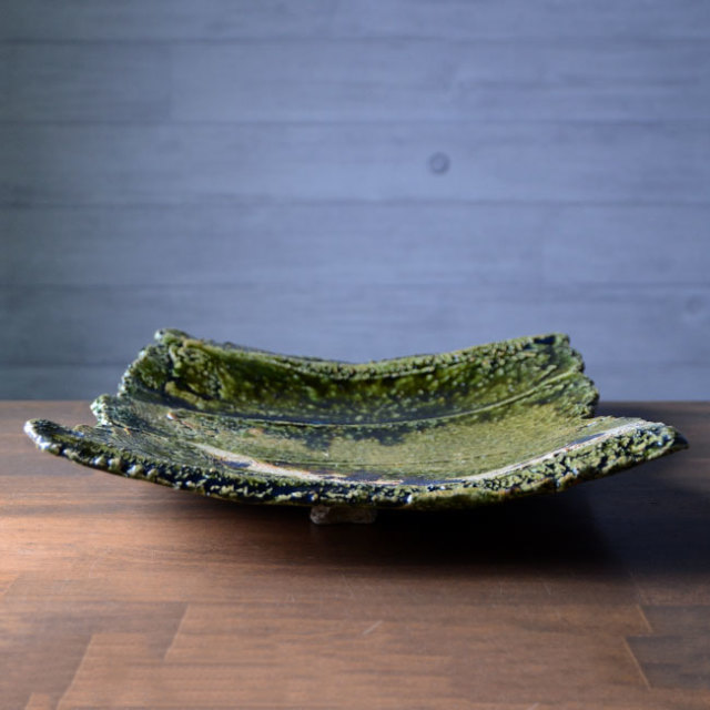 和食器　大和織部足付角皿-大（TK-040）　作家「金本卓也」