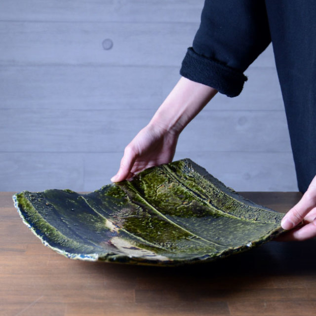 和食器　大和織部足付角皿-大（TK-040）　作家「金本卓也」