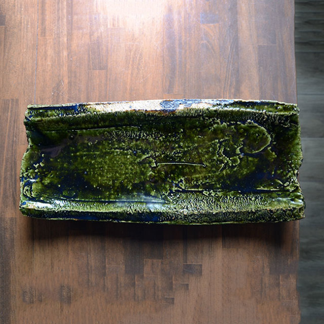 和食器　大和織部足付長皿-大（TK-041）　作家「金本卓也」