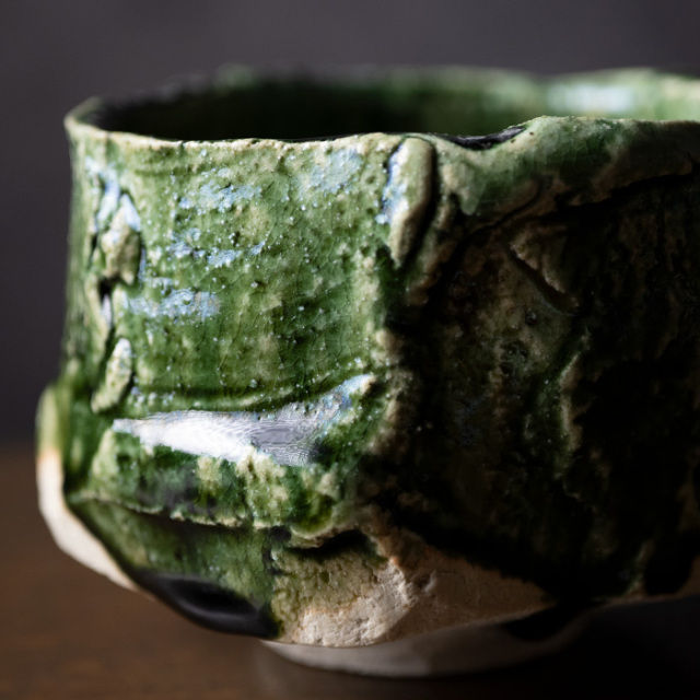 共箱付 | 大和織部刳貫茶碗（TK-094) 作家「金本卓也」