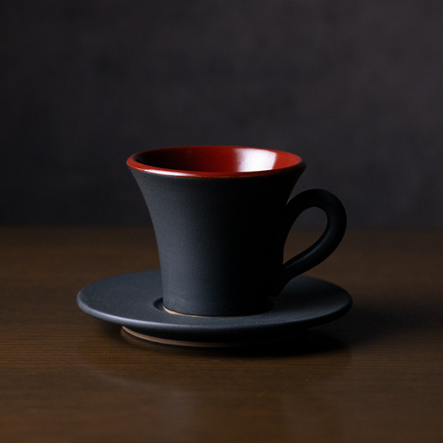 和食器 黒釉赤彩コーヒーカップ 作家「森野知子」