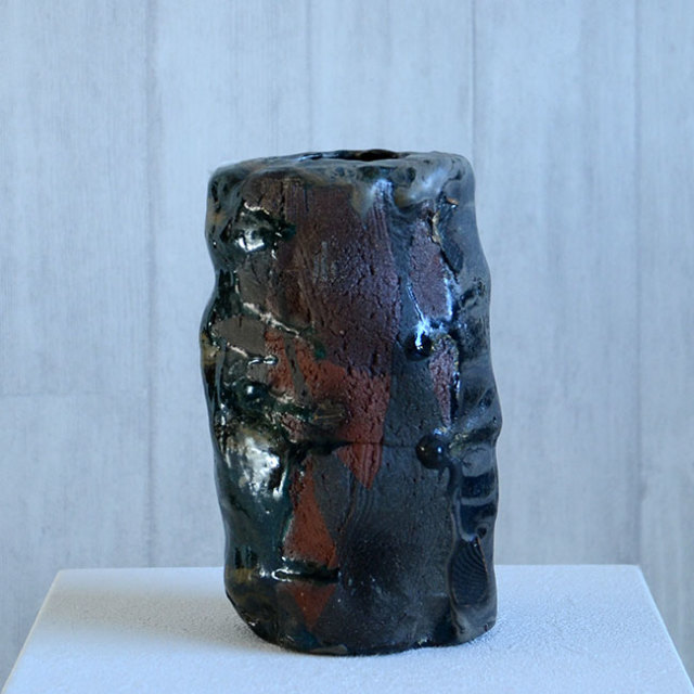 緑釉窯変花器 作家「木村貴史」