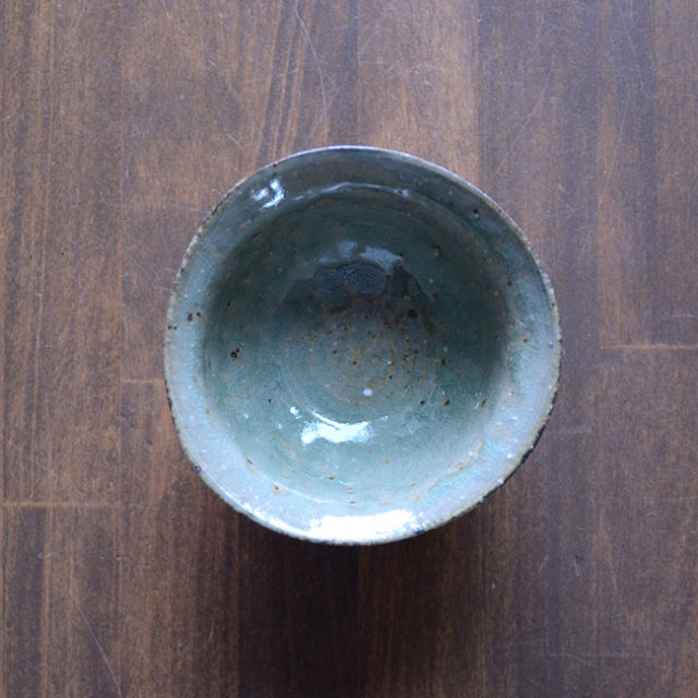 55500円 荒木高子陶器「青緑窯変釉扁壷」 底面に刻サイン 20