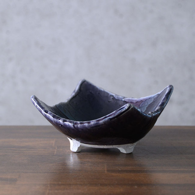和食器 紫明釉足付角鉢 作家「荒木義隆」