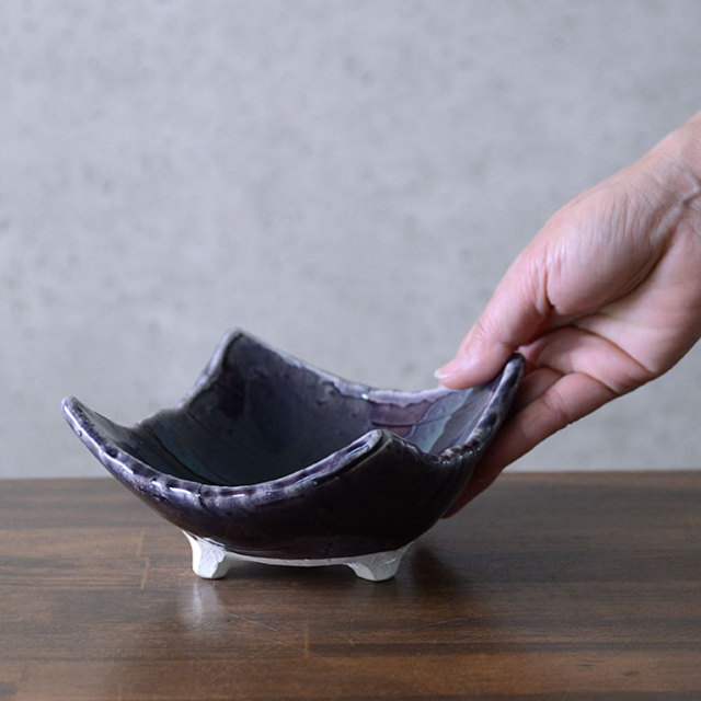 和食器 紫明釉足付角鉢 作家「荒木義隆」