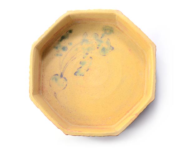 柚子手黄瀬戸八角鉢(共箱付)　　　　作家「瀬津義雄」