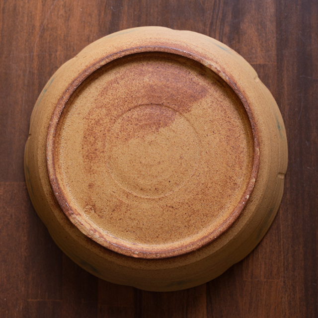 柚子手黄瀬戸草文鉢（共箱付）　 作家「瀬津義雄」