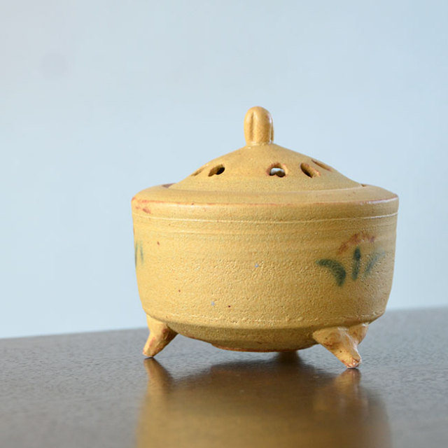 柚子手黄瀬戸香炉（共箱付A）　作家「瀬津義雄」