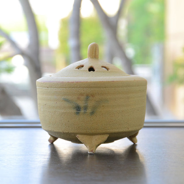 柚子手黄瀬戸香炉（共箱付A）　作家「瀬津義雄」