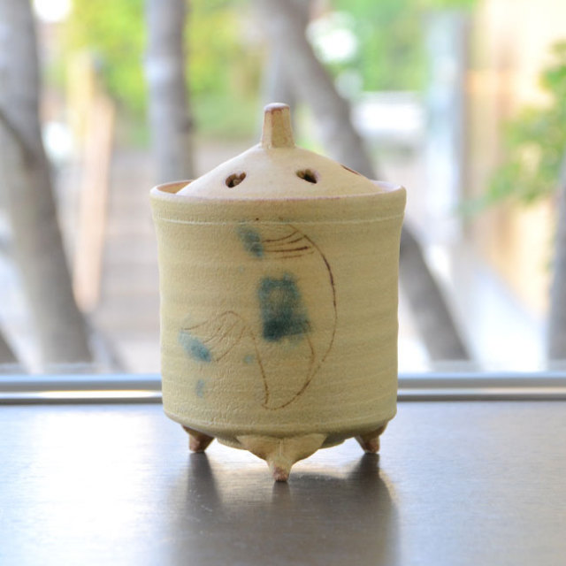 柚子手黄瀬戸香炉（共箱付B）　作家「瀬津義雄」 