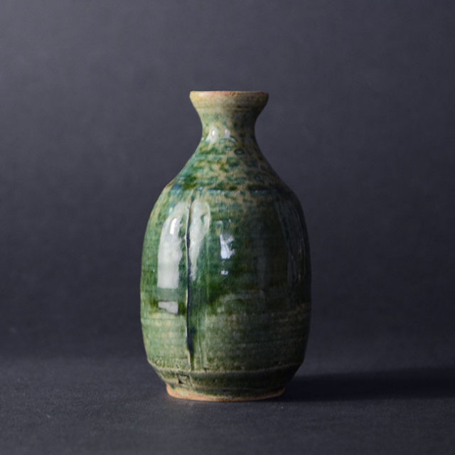 京織部草文徳利（共箱付B）　作家「瀬津義雄」 
