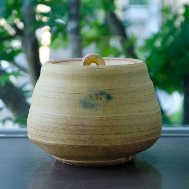 柚子手黄瀬戸水指（共箱付）　作家「瀬津義雄」