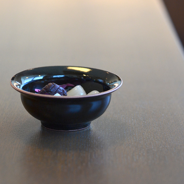 和食器　茶懐石　小杉焼　栄一窯　油滴天目釉　小鉢　五客　共布共箱　V　R9163 和食器 茶懐石 小杉焼 栄一窯 油滴天目釉 小鉢 五客 共布共箱 V