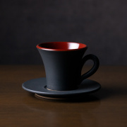 和食器　黒釉赤彩コーヒーカップ　作家「森野知子」