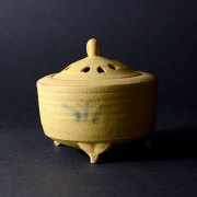 柚子手黄瀬戸香炉（共箱付A）　作家「瀬津義雄」