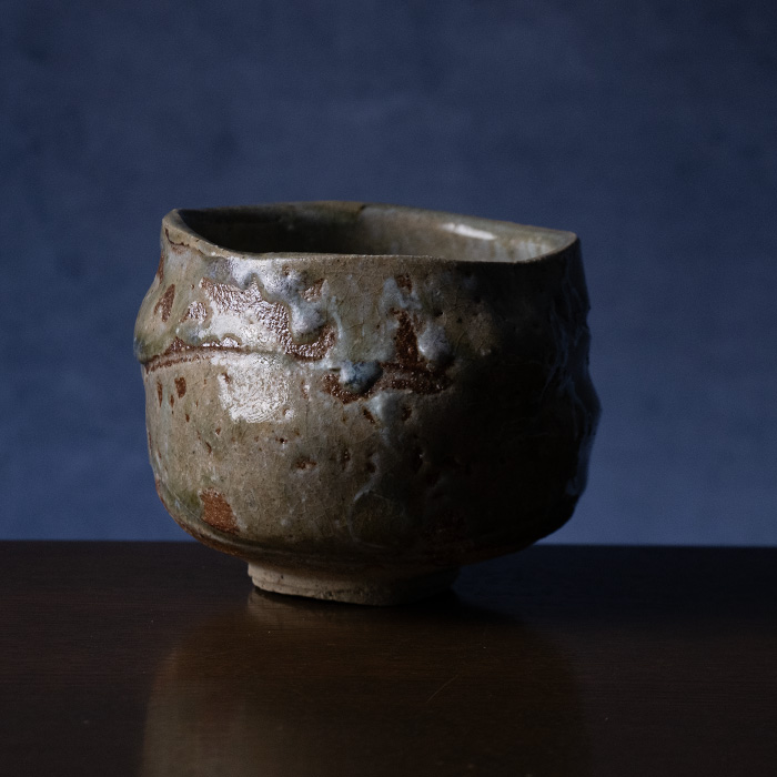 ♥灰釉　六角　茶碗　在銘　骨董品 灰釉碗 (MOT-036) 作家「田中元将」