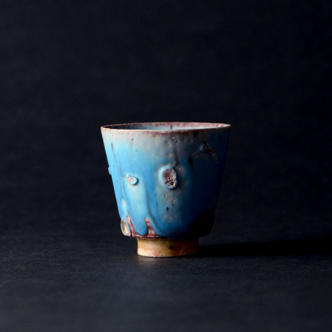 青ぐい呑（共箱付no.1）　作家「山田想」