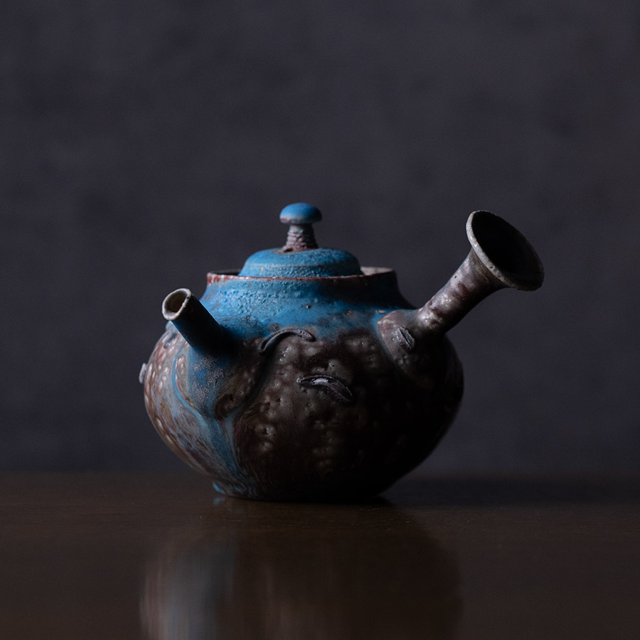 共箱付】青急須 (SOY-532) 作家「山田想」