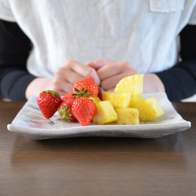 長石釉草文角皿（大）　作家「佐々木好正」