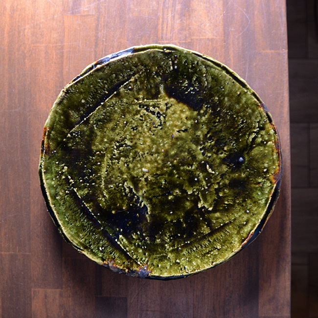 和食器　大和織部三足丸皿  作家「金本卓也」