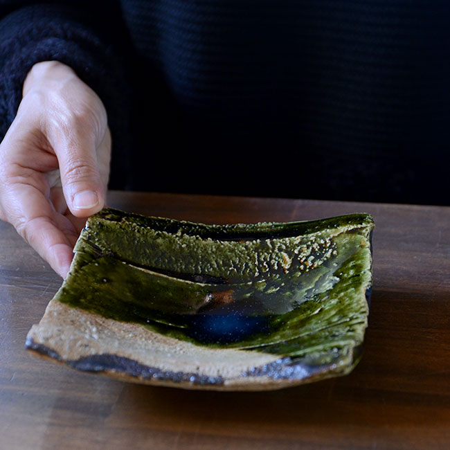 和食器　大和織部四方皿　作家「金本卓也」