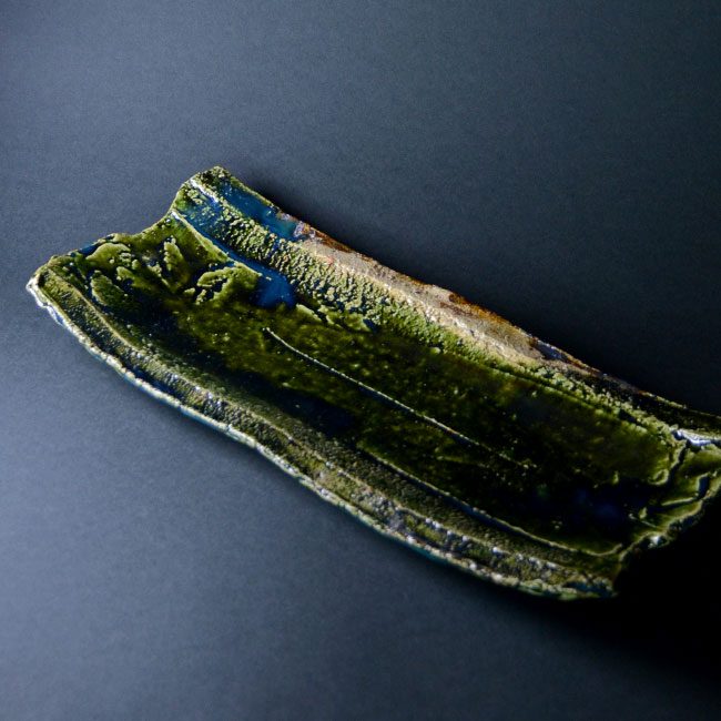 和食器　大和織部足付長皿-大（TK-041）　作家「金本卓也」