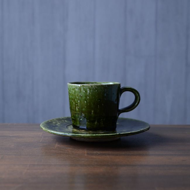 大和織部デミタスカップ＆ソーサ 　作家「金本卓也」