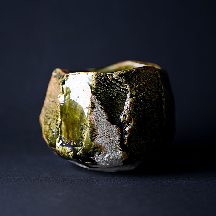 【共箱付】大和織部鎬茶碗(TK-049)　作家「金本卓也」