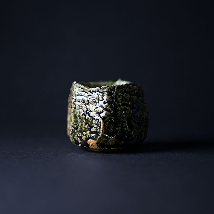 【共箱付】 大和織部鎬ぐい呑(TK-051)　作家「金本卓也」