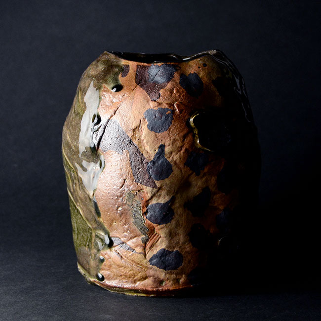 陶器　窯変三方花器 陶器 窯変三方花器