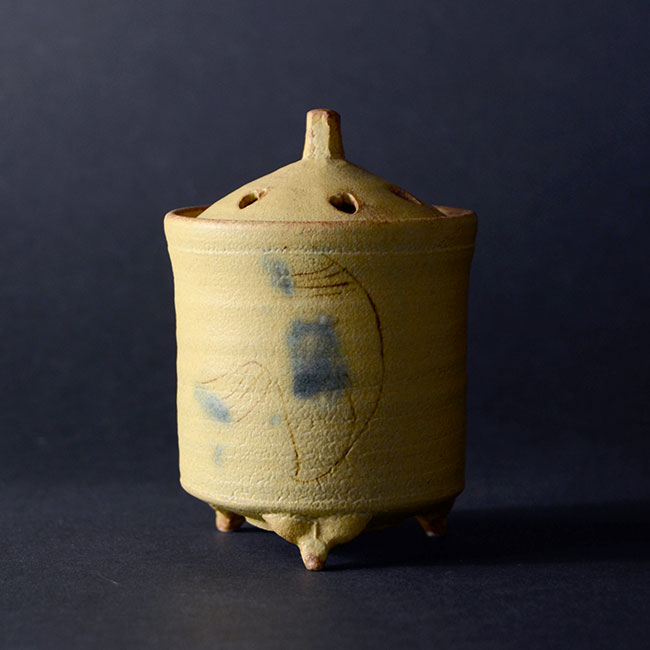 柚子手黄瀬戸香炉（共箱付B）　作家「瀬津義雄」 