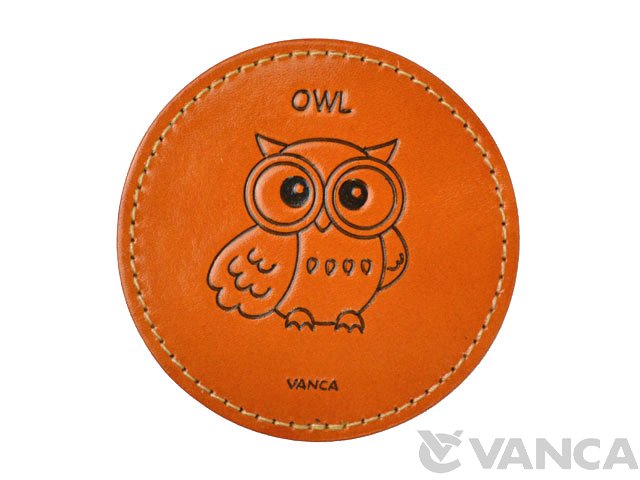 本革製　VANCA　コースター　動物　ふくろう