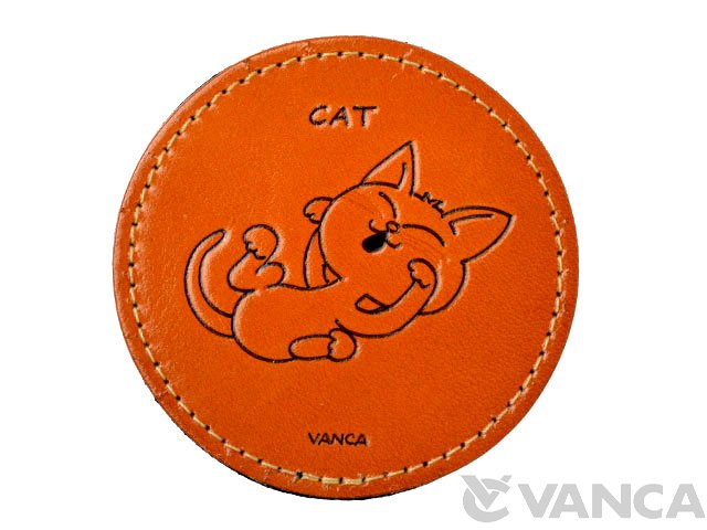 本革製　VANCA　コースター　動物　ねこ