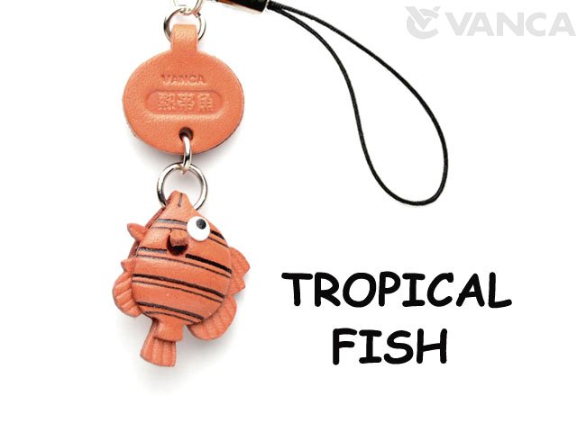 VANCA本革レザー魚携帯ストラップ　熱帯魚