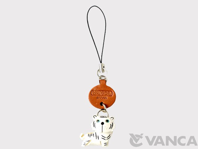 VANCA　本革携帯ストラップ　プチ動物　ホワイトタイガー