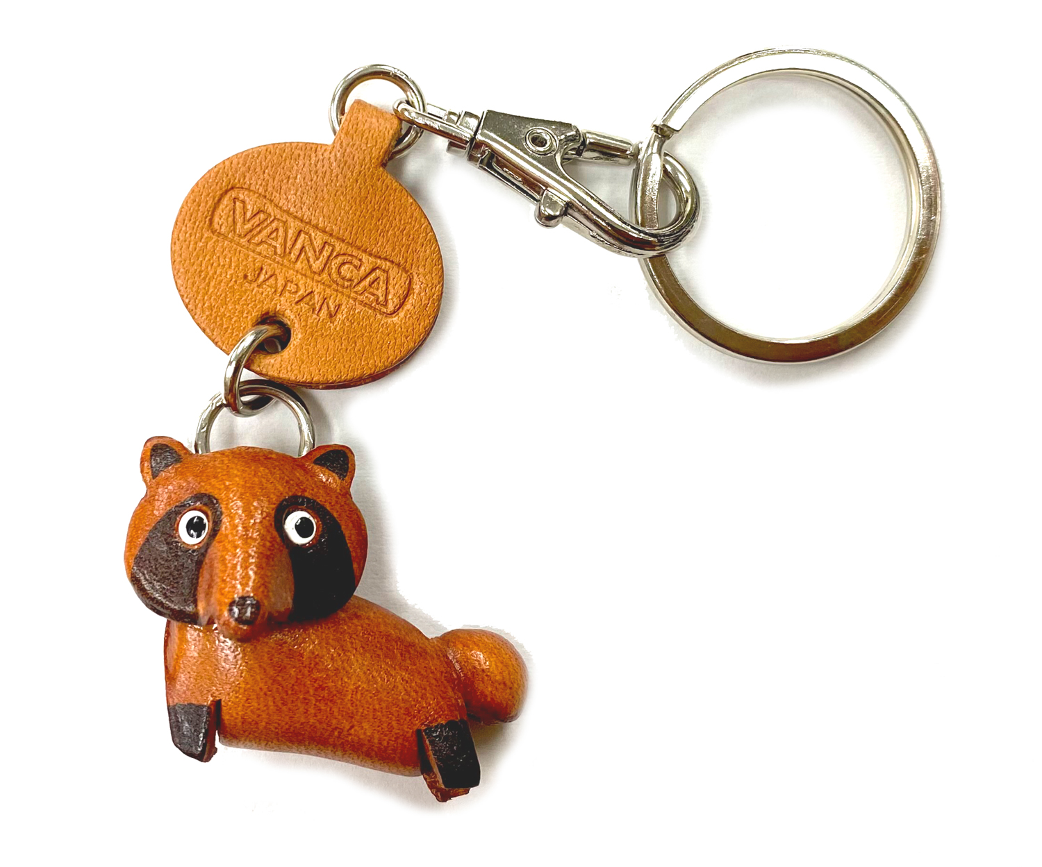 たぬき 動物 本革キーホルダー（小） 日本製【VANCA/バンカクラフト革物語】