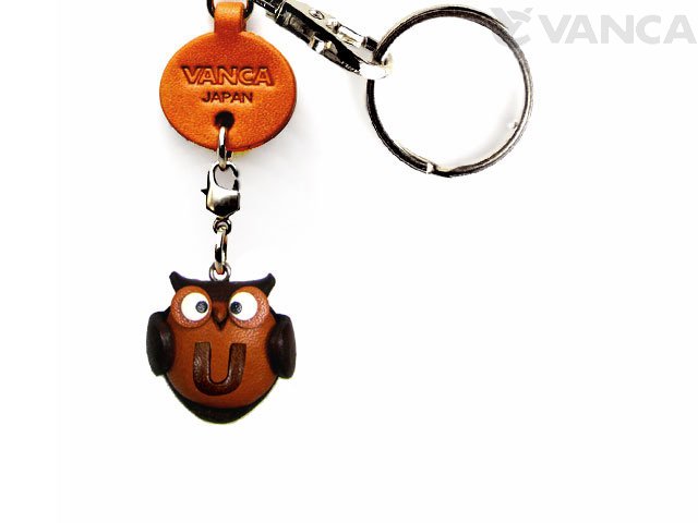 ＶＡＮＣＡ本革レザーイニシャル動物キーホルダー　ふくろう　U