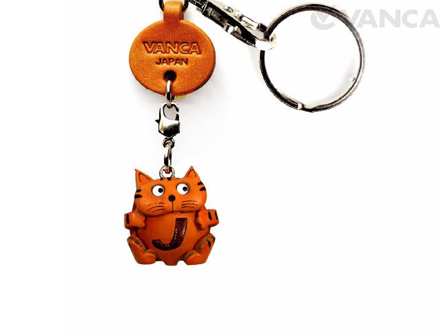 ＶＡＮＣＡ本革レザーイニシャル動物キーホルダー　ねこ J