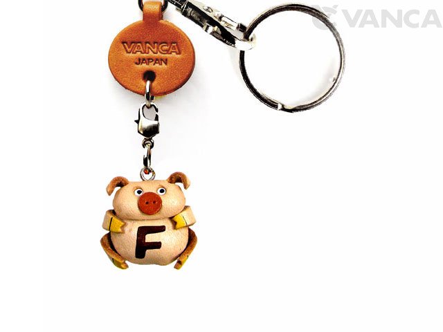 ＶＡＮＣＡ本革レザーイニシャル動物キーホルダー　ぶた F