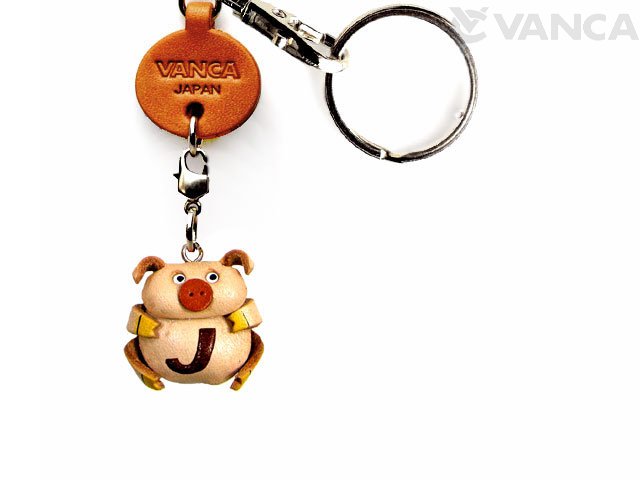 ＶＡＮＣＡ本革レザーイニシャル動物キーホルダー　ぶた J