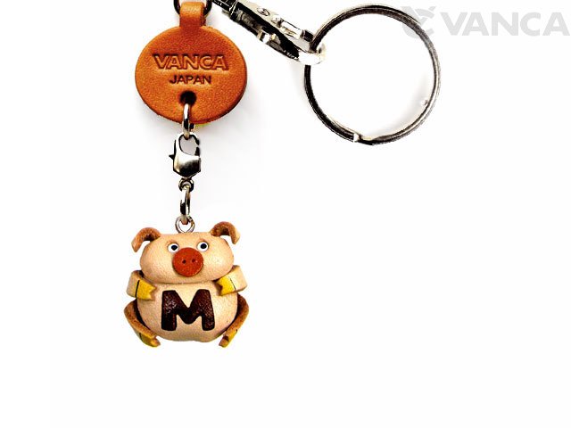 ＶＡＮＣＡ本革レザーイニシャル動物キーホルダー　ぶた M