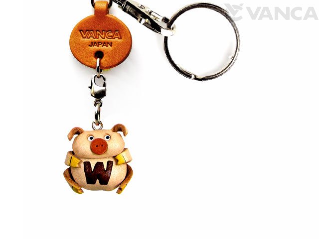 ＶＡＮＣＡ本革レザーイニシャル動物キーホルダー　ぶた W