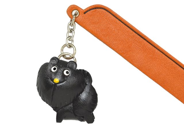 ポメラニアンブラック　VANCA　本革チャームブックマーカー